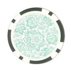 Mint Green And White Baroque Floral Pattern Poker Chip Card Guards by Dushan