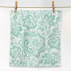 Mint Green And White Baroque Floral Pattern Face Towel by Dushan