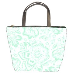 Mint Green And White Baroque Floral Pattern Bucket Bags by Dushan