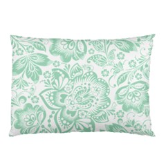 Mint Green And White Baroque Floral Pattern Pillow Cases by Dushan