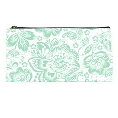 Mint Green And White Baroque Floral Pattern Pencil Cases by Dushan