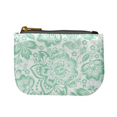 Mint Green And White Baroque Floral Pattern Mini Coin Purses by Dushan