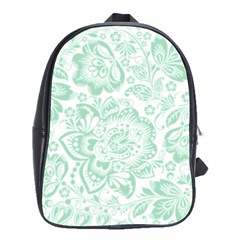 Mint Green And White Baroque Floral Pattern School Bags(large)  by Dushan