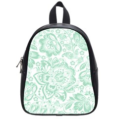 Mint Green And White Baroque Floral Pattern School Bags (small)  by Dushan