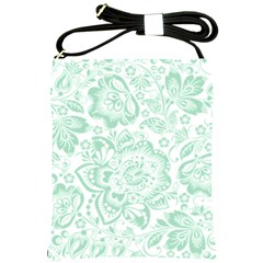 Mint Green And White Baroque Floral Pattern Shoulder Sling Bags by Dushan