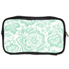 Mint Green And White Baroque Floral Pattern Toiletries Bags 2-side by Dushan