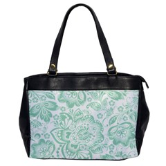 Mint Green And White Baroque Floral Pattern Office Handbags by Dushan