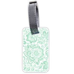 Mint Green And White Baroque Floral Pattern Luggage Tags (one Side)  by Dushan