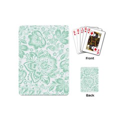 Mint Green And White Baroque Floral Pattern Playing Cards (mini)  by Dushan