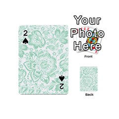 Mint Green And White Baroque Floral Pattern Playing Cards 54 (mini)  by Dushan