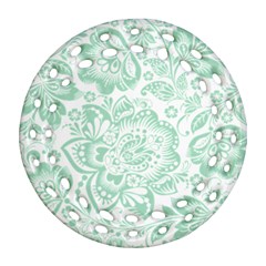 Mint Green And White Baroque Floral Pattern Ornament (round Filigree)  by Dushan