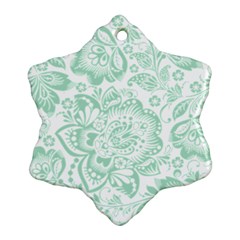 Mint Green And White Baroque Floral Pattern Ornament (snowflake)  by Dushan