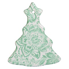 Mint Green And White Baroque Floral Pattern Christmas Tree Ornament (2 Sides) by Dushan