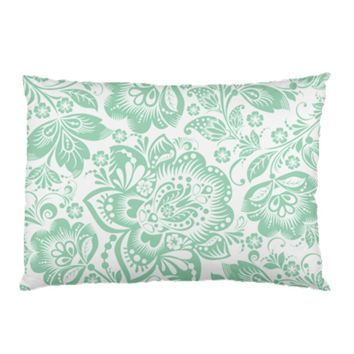 Mint green And White Baroque Floral Pattern Pillow Cases (Two Sides)