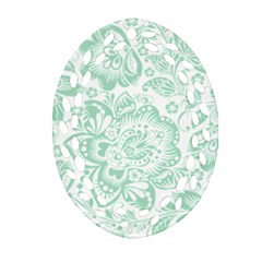 Mint Green And White Baroque Floral Pattern Oval Filigree Ornament (2-side)  by Dushan