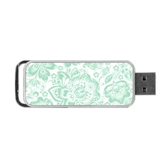 Mint Green And White Baroque Floral Pattern Portable Usb Flash (two Sides) by Dushan