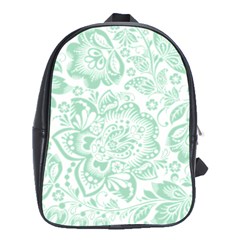 Mint Green And White Baroque Floral Pattern School Bags (xl)  by Dushan