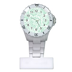 Mint Green And White Baroque Floral Pattern Nurses Watches by Dushan