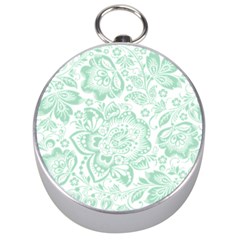 Mint Green And White Baroque Floral Pattern Silver Compasses by Dushan