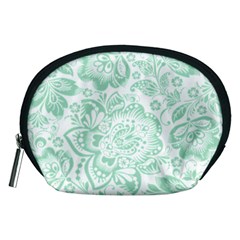 Mint Green And White Baroque Floral Pattern Accessory Pouches (medium)  by Dushan