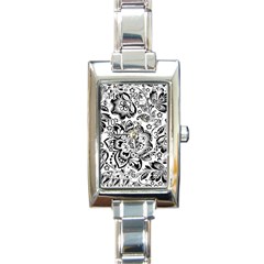 Black Floral Damasks Pattern Baroque Style Rectangle Italian Charm Watches by Dushan