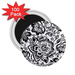 Black Floral Damasks Pattern Baroque Style 2 25  Magnets (100 Pack)  by Dushan