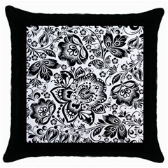 Black Floral Damasks Pattern Baroque Style Throw Pillow Cases (black) by Dushan