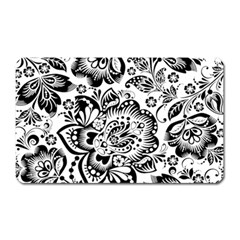 Black Floral Damasks Pattern Baroque Style Magnet (rectangular) by Dushan