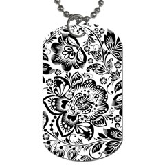 Black Floral Damasks Pattern Baroque Style Dog Tag (one Side) by Dushan