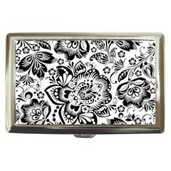 Black Floral Damasks Pattern Baroque Style Cigarette Money Cases by Dushan