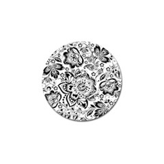 Black Floral Damasks Pattern Baroque Style Golf Ball Marker by Dushan