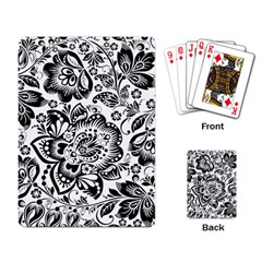 Black Floral Damasks Pattern Baroque Style Playing Card by Dushan