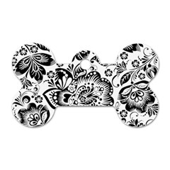 Black Floral Damasks Pattern Baroque Style Dog Tag Bone (one Side) by Dushan