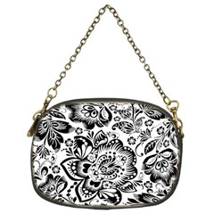 Black Floral Damasks Pattern Baroque Style Chain Purses (two Sides)  by Dushan