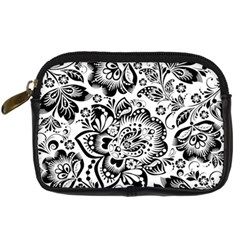 Black Floral Damasks Pattern Baroque Style Digital Camera Cases by Dushan