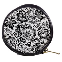 Black Floral Damasks Pattern Baroque Style Mini Makeup Bags by Dushan