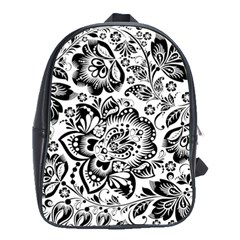 Black Floral Damasks Pattern Baroque Style School Bags(large)  by Dushan