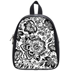 Black Floral Damasks Pattern Baroque Style School Bags (small)  by Dushan