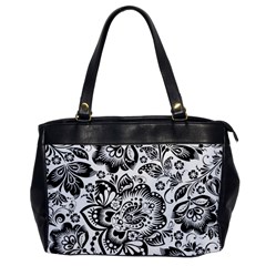 Black Floral Damasks Pattern Baroque Style Office Handbags by Dushan