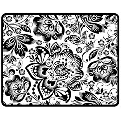 Black Floral Damasks Pattern Baroque Style Fleece Blanket (medium)  by Dushan