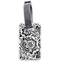 Black Floral Damasks Pattern Baroque Style Luggage Tags (one Side)  by Dushan