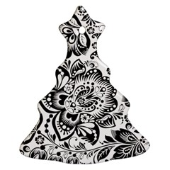 Black Floral Damasks Pattern Baroque Style Ornament (christmas Tree) by Dushan