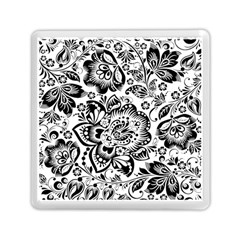 Black Floral Damasks Pattern Baroque Style Memory Card Reader (square)  by Dushan