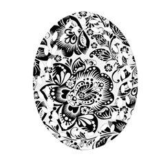 Black Floral Damasks Pattern Baroque Style Oval Filigree Ornament (2-side)  by Dushan