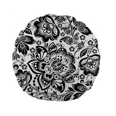 Black Floral Damasks Pattern Baroque Style Standard 15  Premium Round Cushions by Dushan