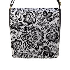 Black Floral Damasks Pattern Baroque Style Flap Messenger Bag (l)  by Dushan