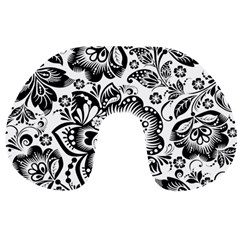 Black Floral Damasks Pattern Baroque Style Travel Neck Pillows by Dushan