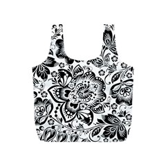 Black Floral Damasks Pattern Baroque Style Full Print Recycle Bags (s)  by Dushan