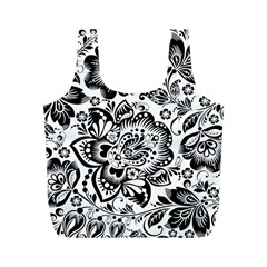 Black Floral Damasks Pattern Baroque Style Full Print Recycle Bags (m)  by Dushan