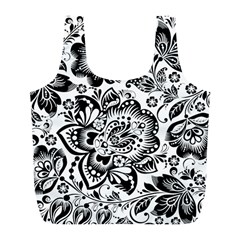 Black Floral Damasks Pattern Baroque Style Full Print Recycle Bags (l)  by Dushan